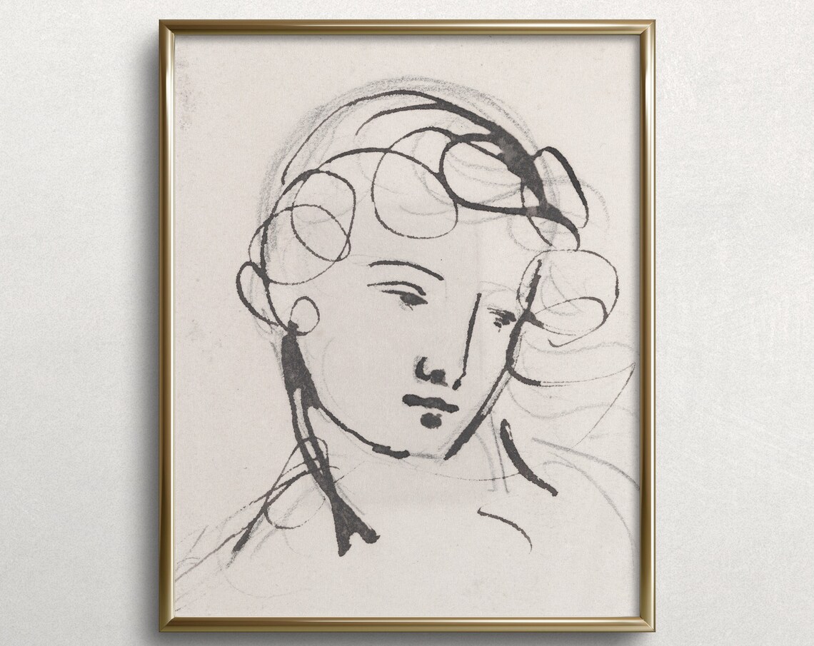Vintage Portrait Sketch Art Print, Kitchen Decor