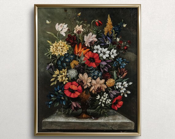 Dark Moody Floral Still Life Bouquet Vintage Dutch Master Art Poster