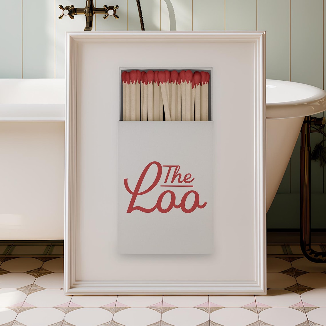 Vintage Bathroom Matchbook Art Print, Powder Room Sign