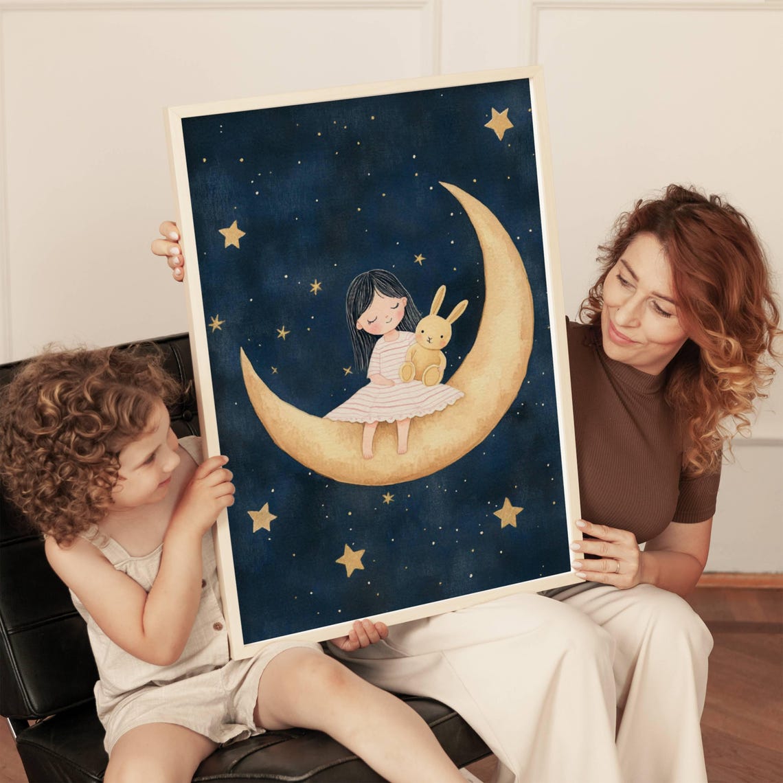 Baby Girl Room Decor Moon Print Nursery Decor Baby Room Decor Star Print Girl Gift Baby Shower Gift Kids Room Moon And Starts Print Bunny - Image 2