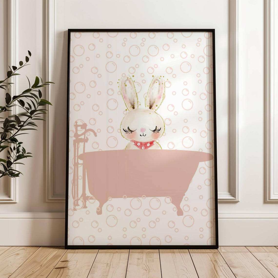 Bunny Taking A Bubble Bath Cute Nursery Bathroom Decor Poster