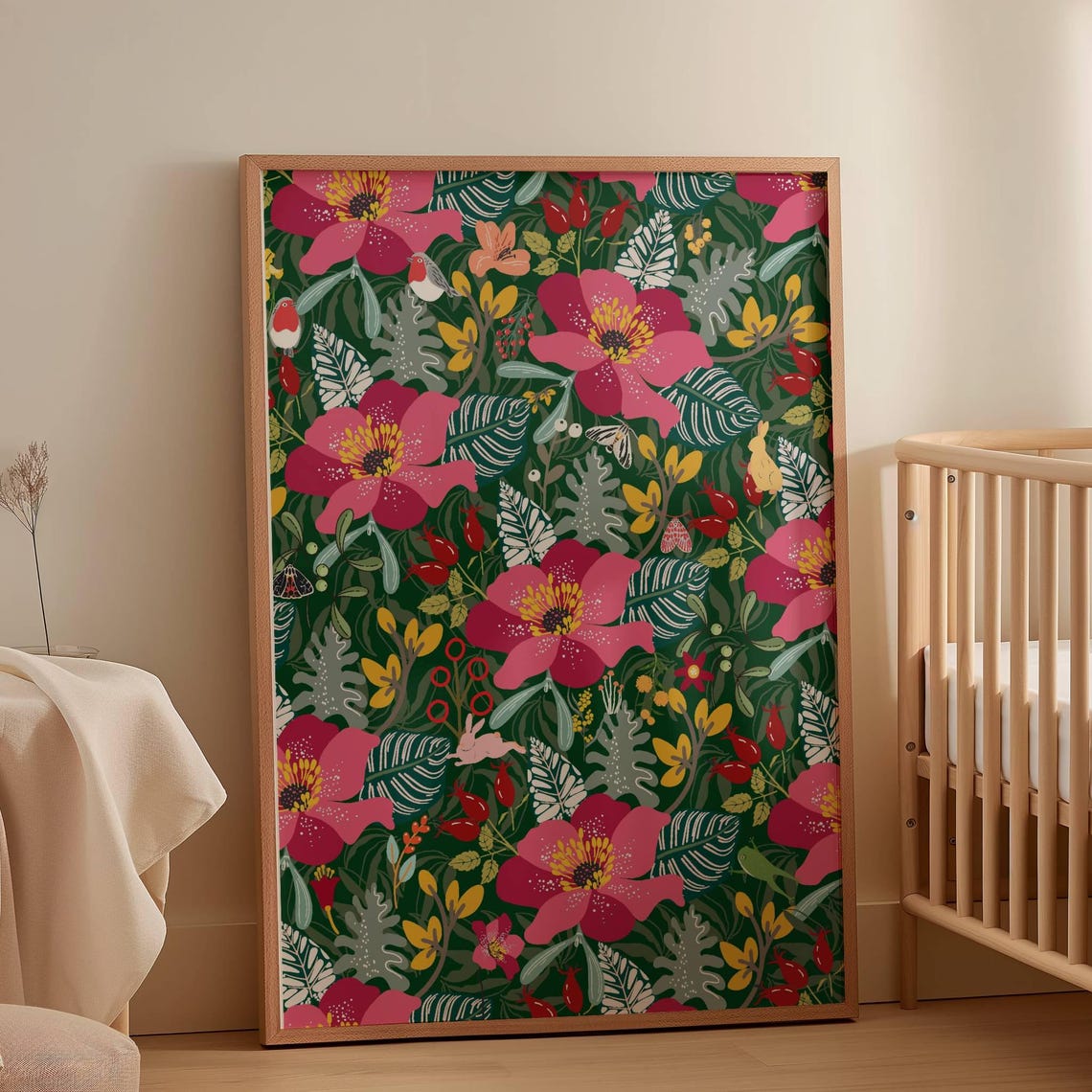 Mid Century Modern Bold Floral Jungle Green Botanical Poster - Image 2