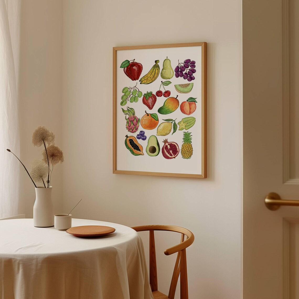 Fruit Art Watercolor Kitchen Wall Art Gift To Mom Food Illustration Gift For A Friend Fruit Artwork Midcentury Kitchen Art Dining Room Decor
