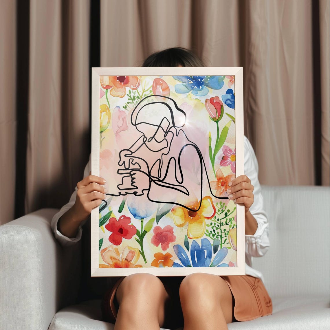 Line Art Scientist With Microscope Floral Watercolor Gift Poster - Image 2