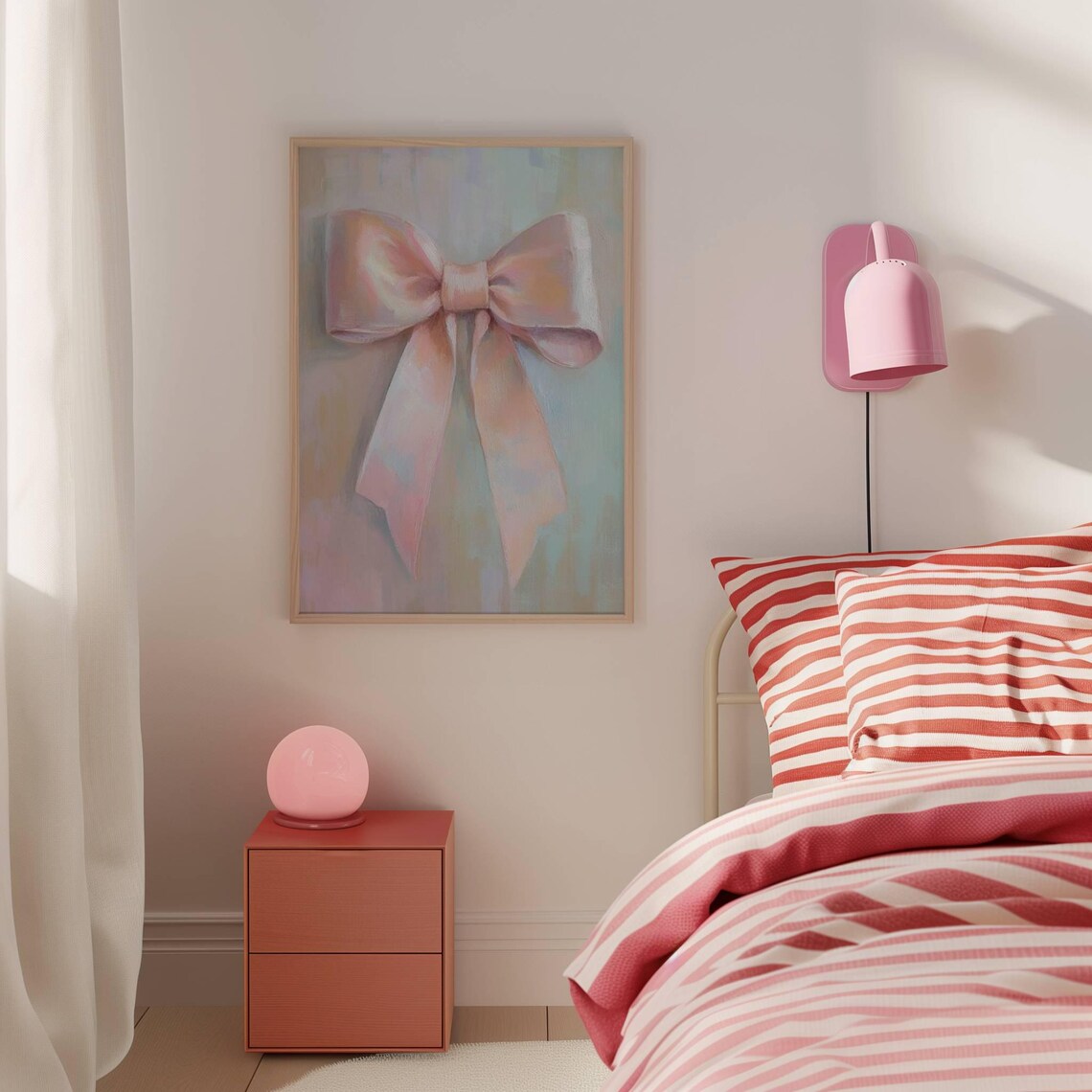 Pink Satin Ribbon Bow Watercolor Coquette Nursery Girl Room Art Poster - Image 3