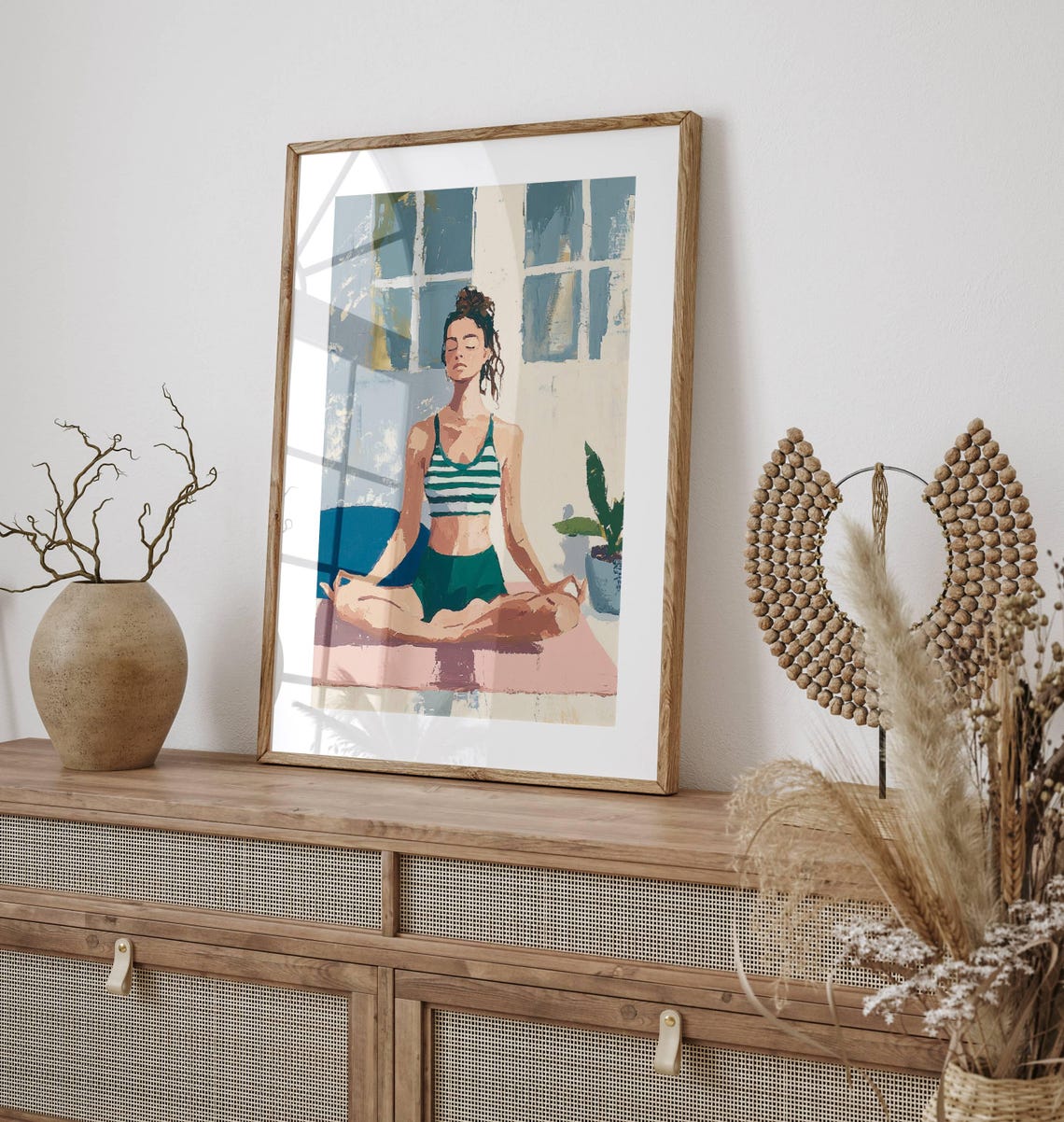 Woman Meditating in Yoga Pose by Window Wellness Room Art Poster - Image 4