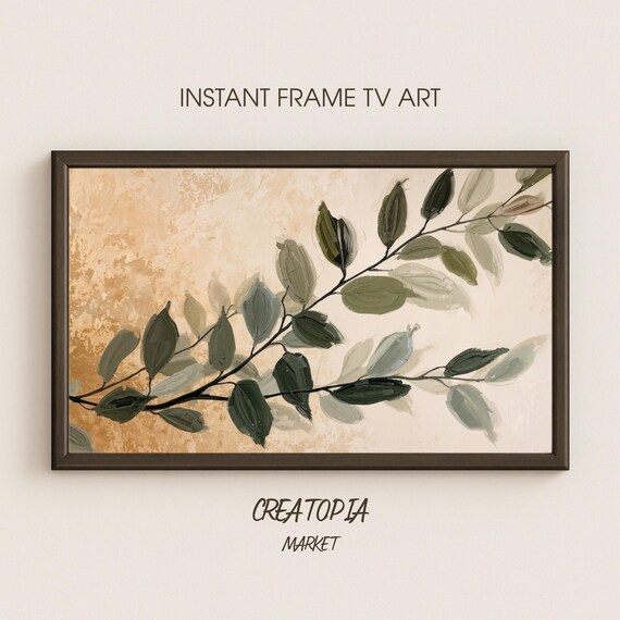 Samsung Frame Tv Art Forest Leaves Minimalist Botanical Impasto