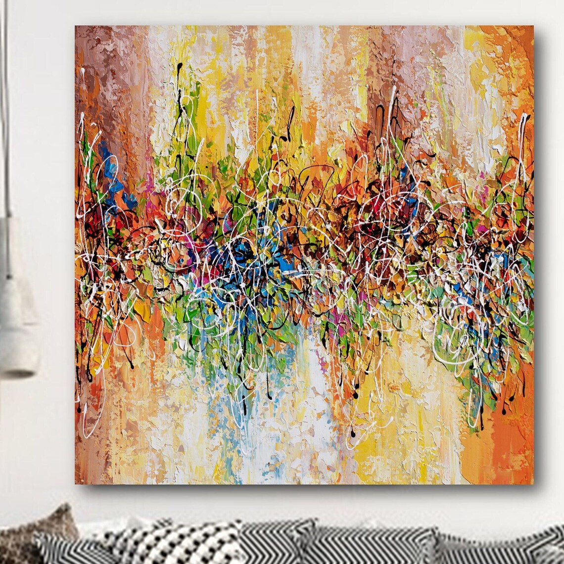 Print Of Abstract Painting Orange Blue Wall Art Fall Colors Large Modern Art