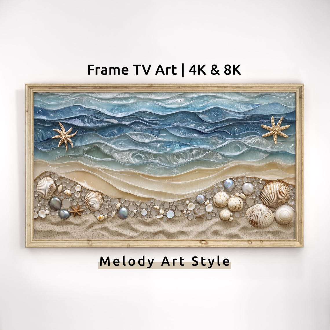 3D Beach Ocean Waves Seashells Starfish Coastal Summer Wall Art Poster