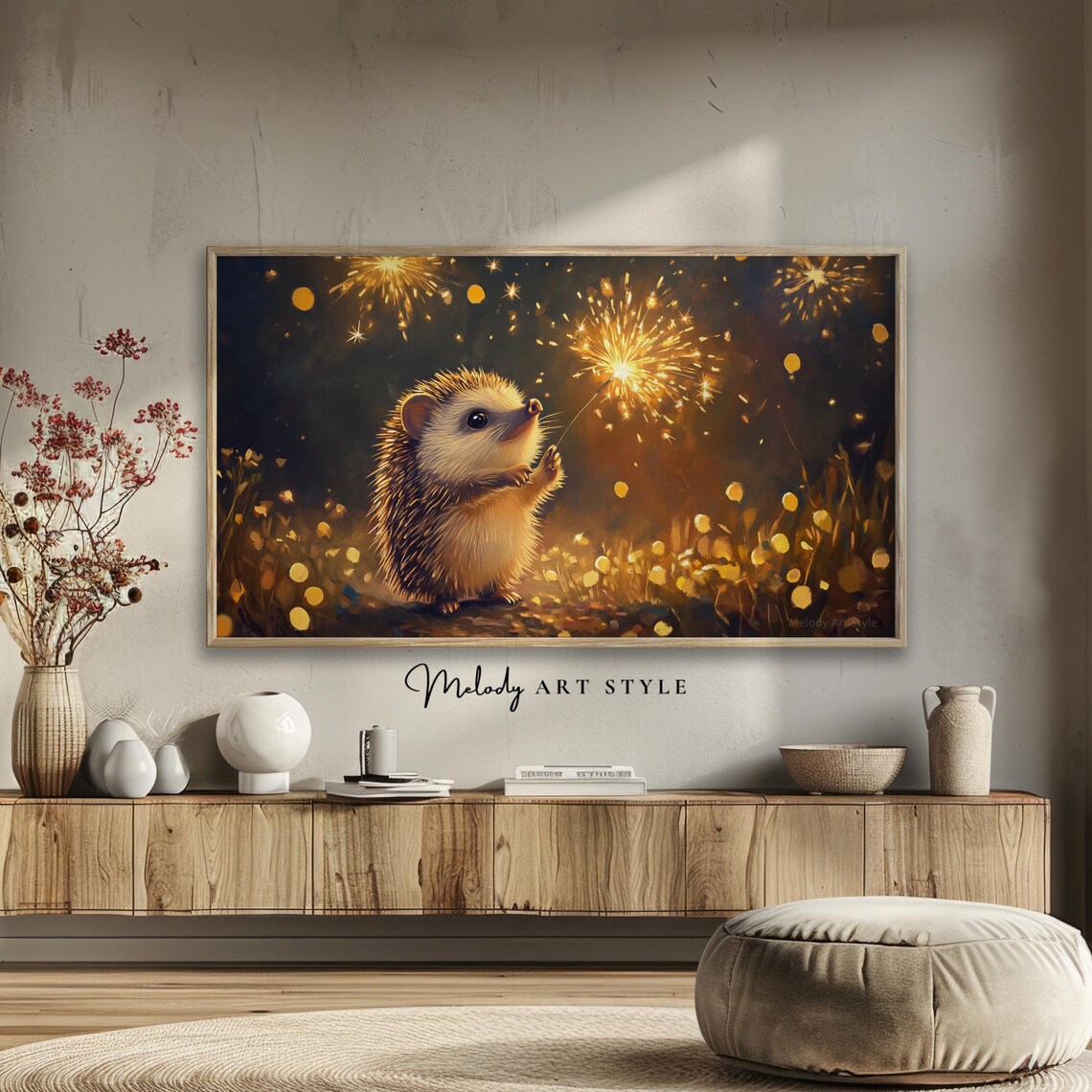 Hedgehog With Sparkler Fireworks Night Celebration Cute Animal Art Poster - Image 2