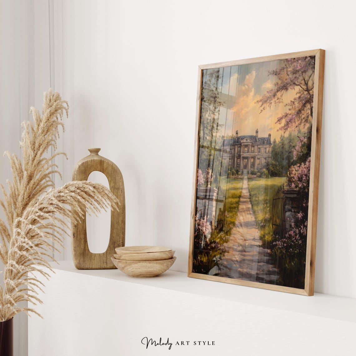 French Country Estate Manor Sunset Garden Path Countryside Art Poster - Image 2