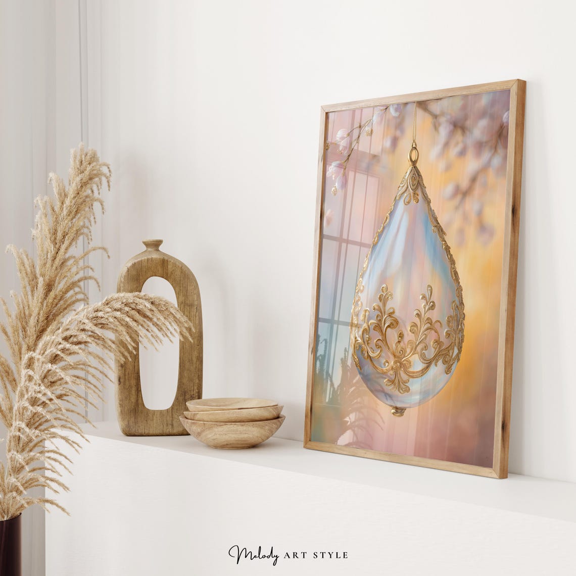 Pearl Teardrop Christmas Ornament Gold Filigree Blossom Art Poster - Image 2