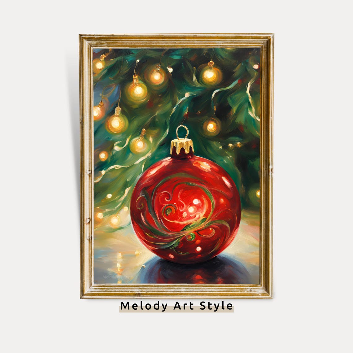 Glowing Red Christmas Bauble Warm Fairy Lights Holiday Poster