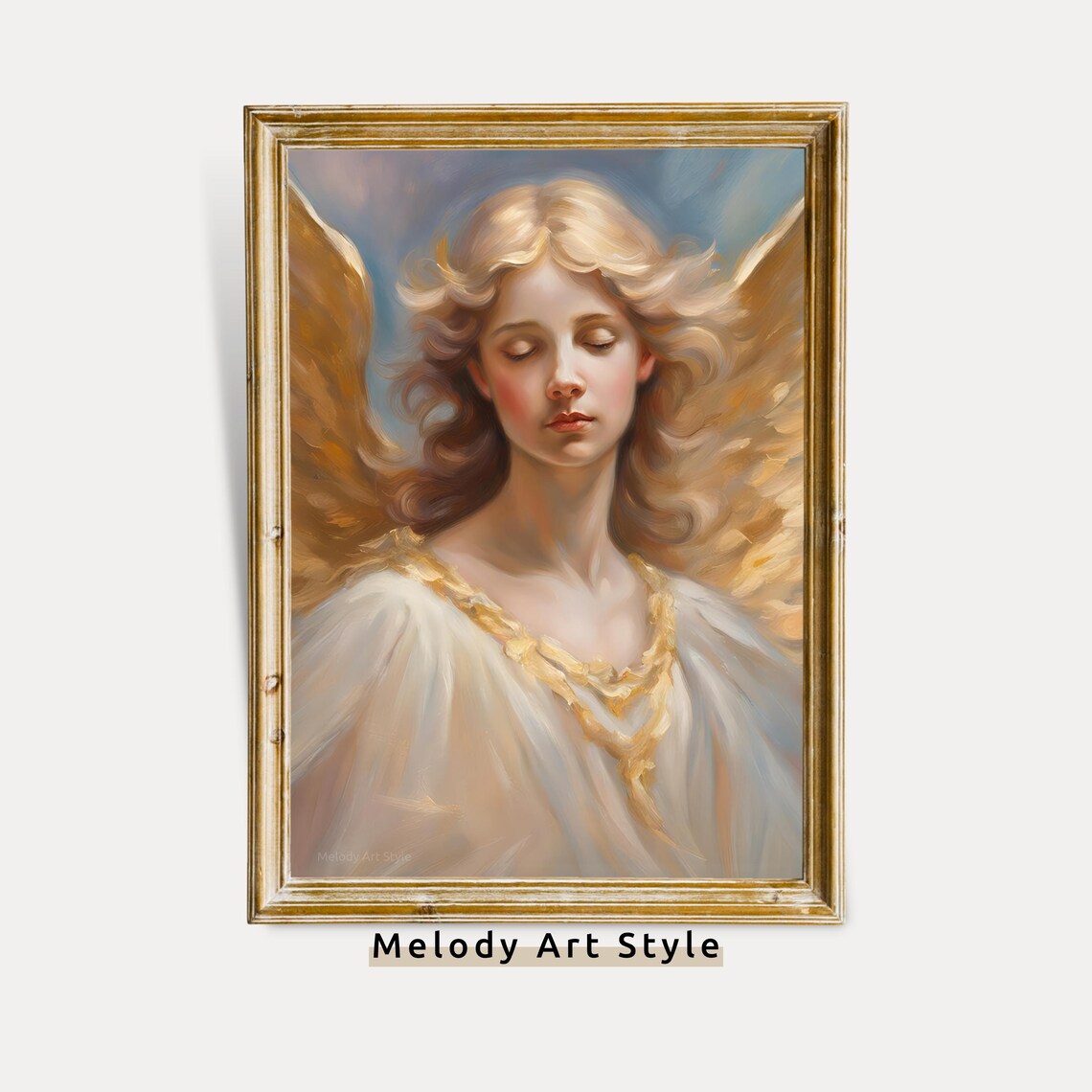 Peaceful Angel Golden Wings Blonde Christmas Oil Painting Poster