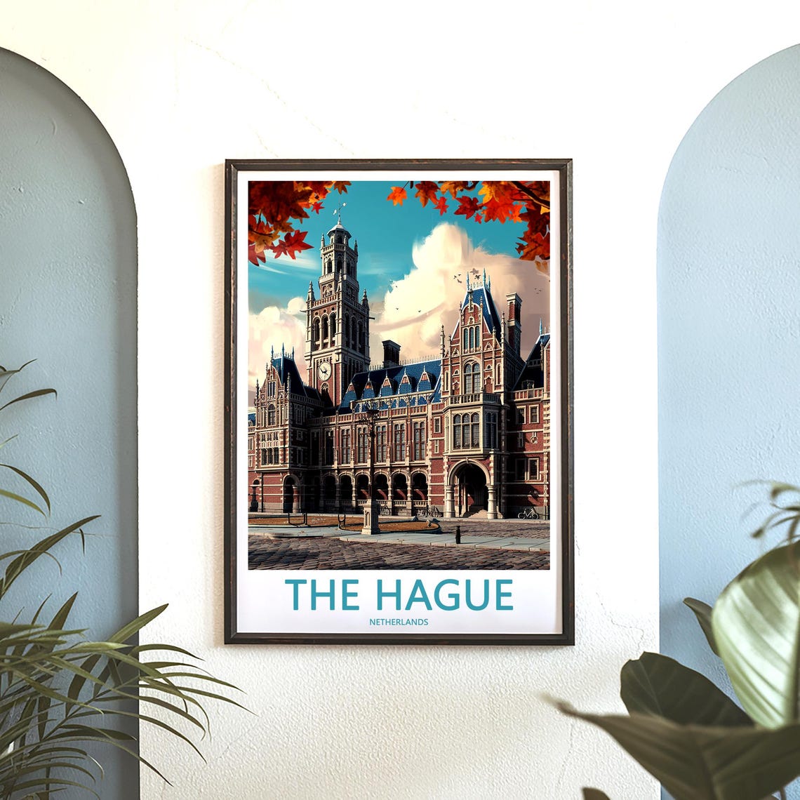 The Hague Red Brick Clock Tower Autumn Frame Vintage Travel Poster - Image 3