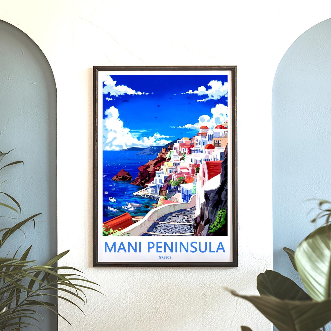 Mani Peninsula Greece Hillside Village and Cobblestone Stairway Poster - Image 3