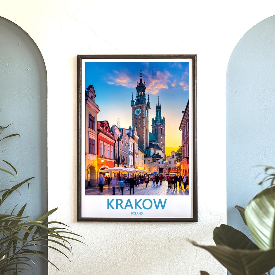 Krakow Main Market Square Sunset with Town Hall Tower Poster - Image 3