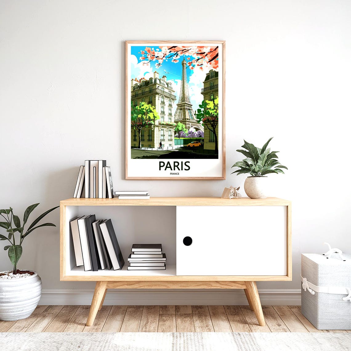 Eiffel Tower Rising Over Parisian Street Corner in Spring Bloom Poster - Image 2