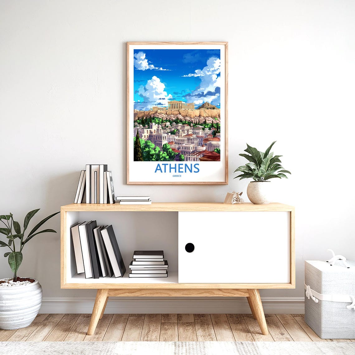 Athens Acropolis Anime Style Big Clouds Illustration Art Poster - Image 2