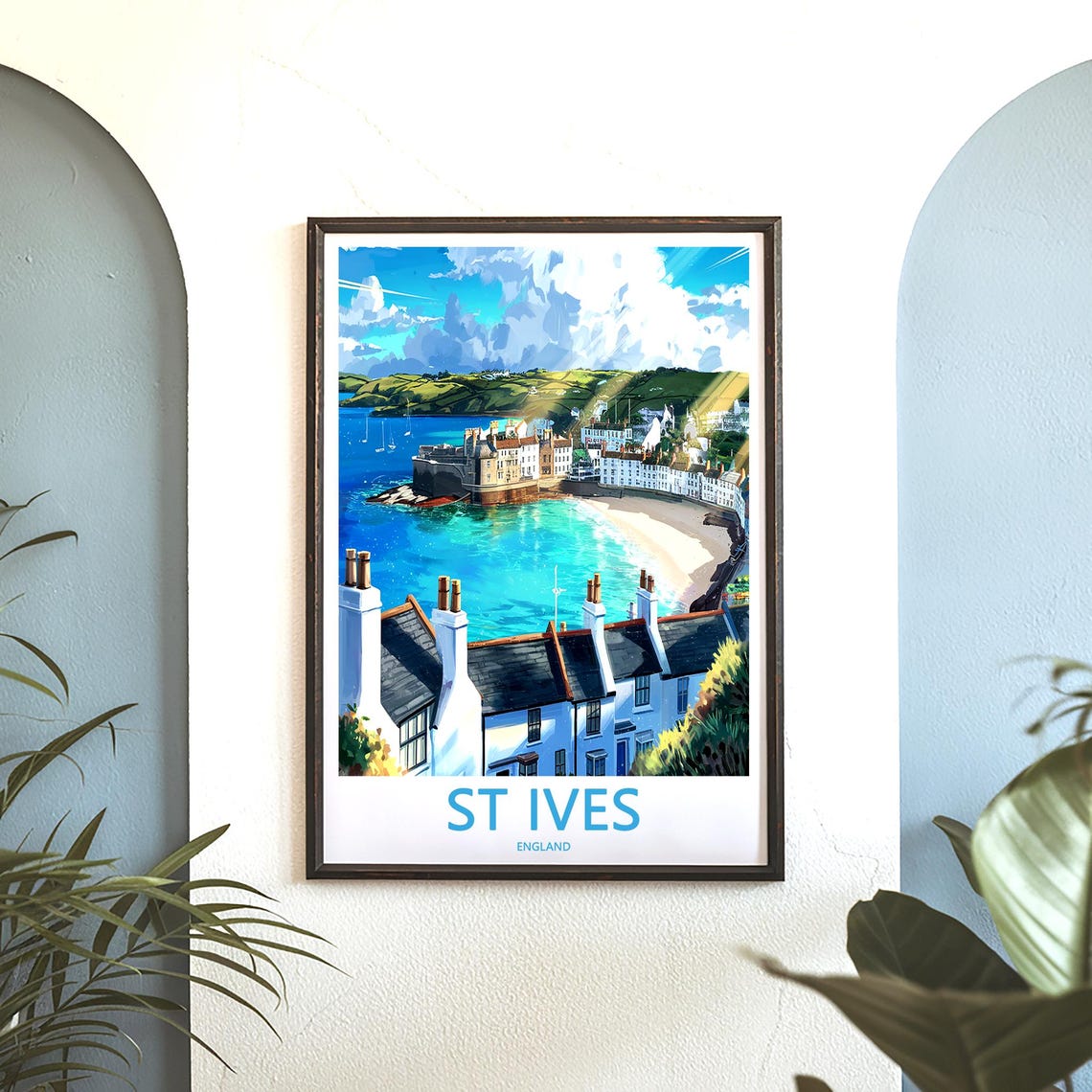 St Ives England Whitewashed Rooftops Over Sunny Harbor Poster - Image 3