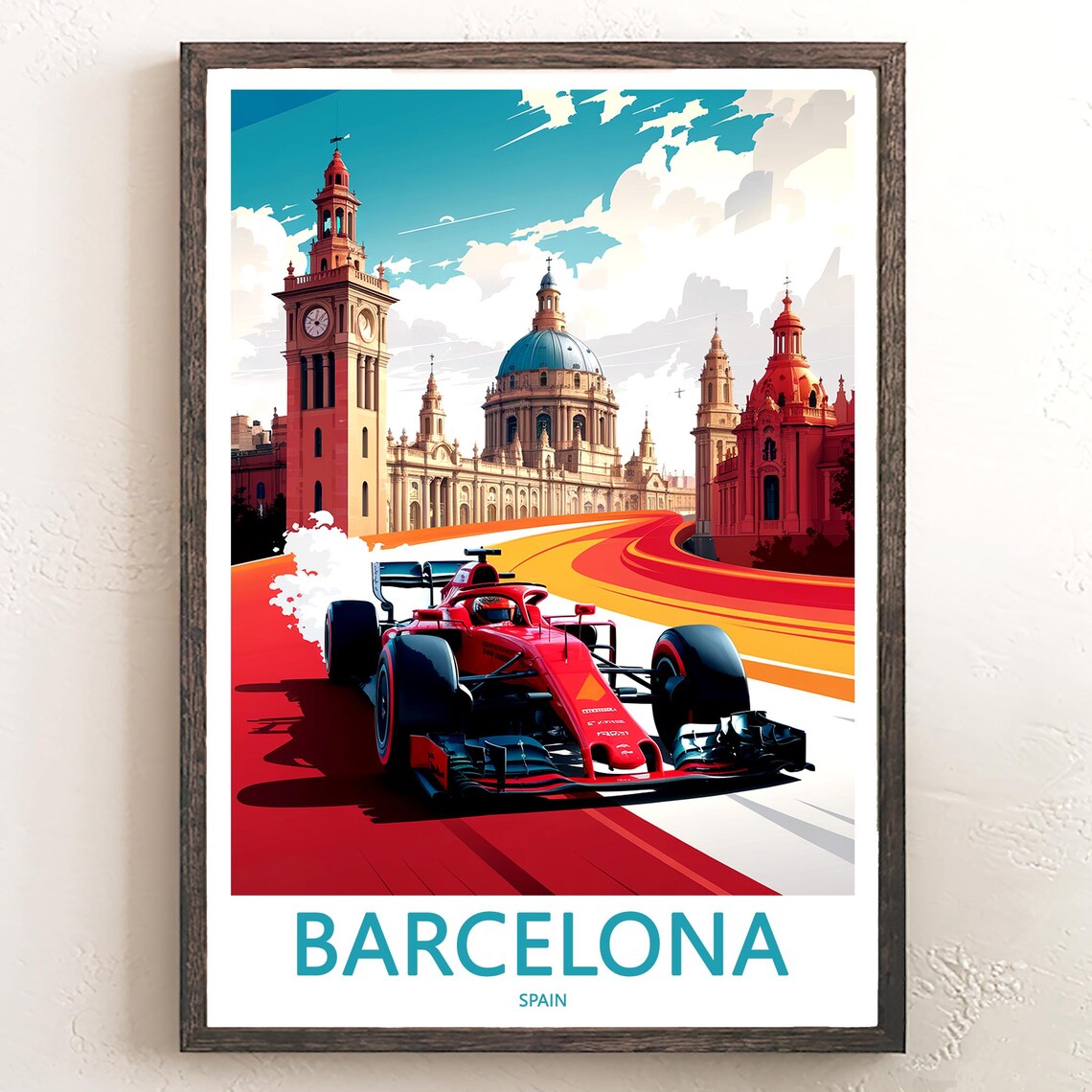 Barcelona Formula 1 Race Car Red Track Grand Prix Sports Poster