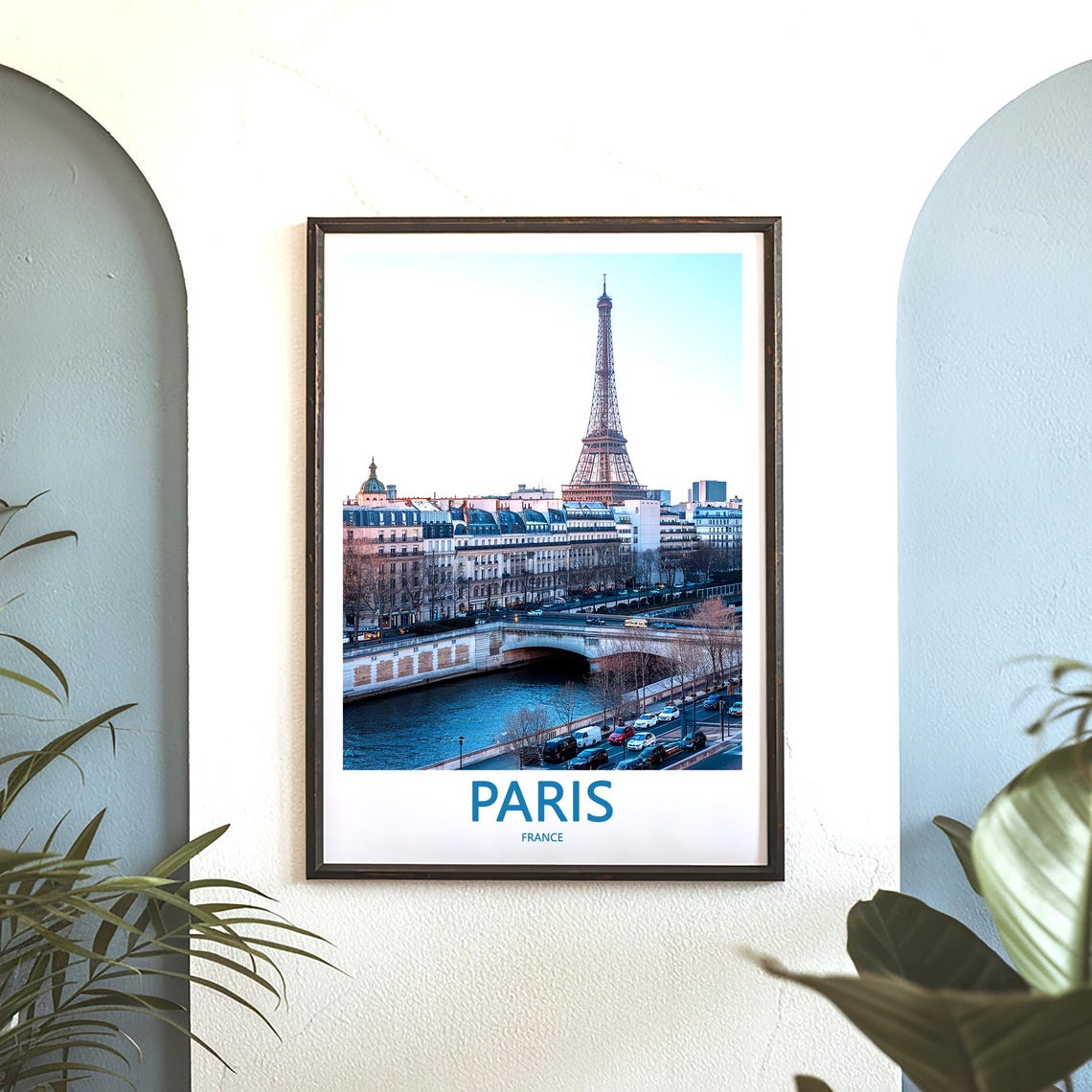 Paris Eiffel Tower Dusk Glow Over Seine Bridge City Photo Poster - Image 3