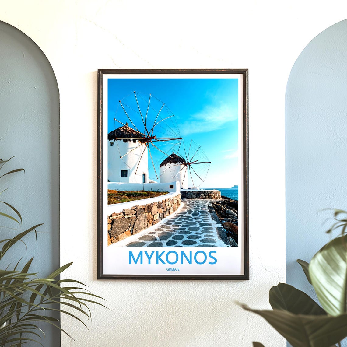 Mykonos Windmills Bright Blue Sky Greece Photo Travel Poster - Image 3