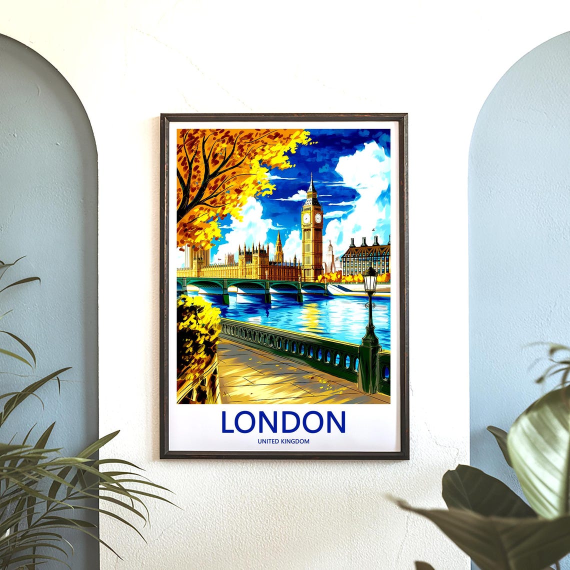 London Big Ben Autumn Riverside Promenade Sunlit Walk Poster - Image 3