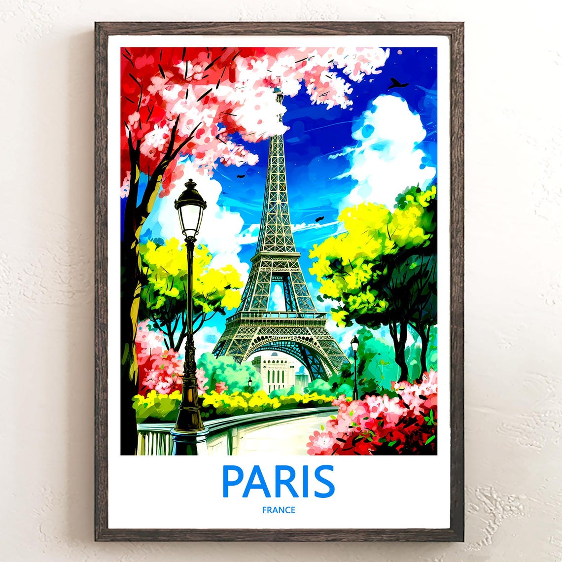Eiffel Tower Red Blossom Garden Lamppost Spring France Poster