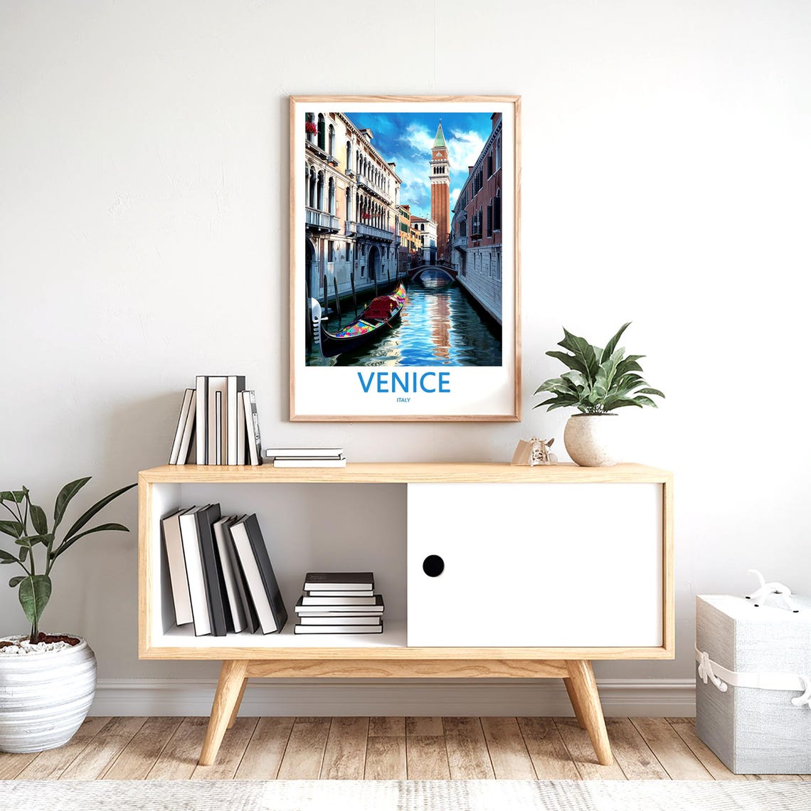 Venice Italy Painted Gondola With St Mark's Campanile View Poster - Image 2