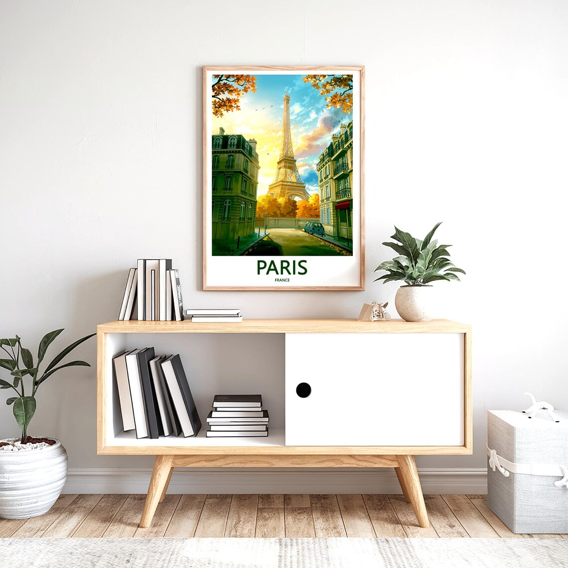Eiffel Tower Golden Autumn Avenue Blue Car Paris Travel Poster - Image 2
