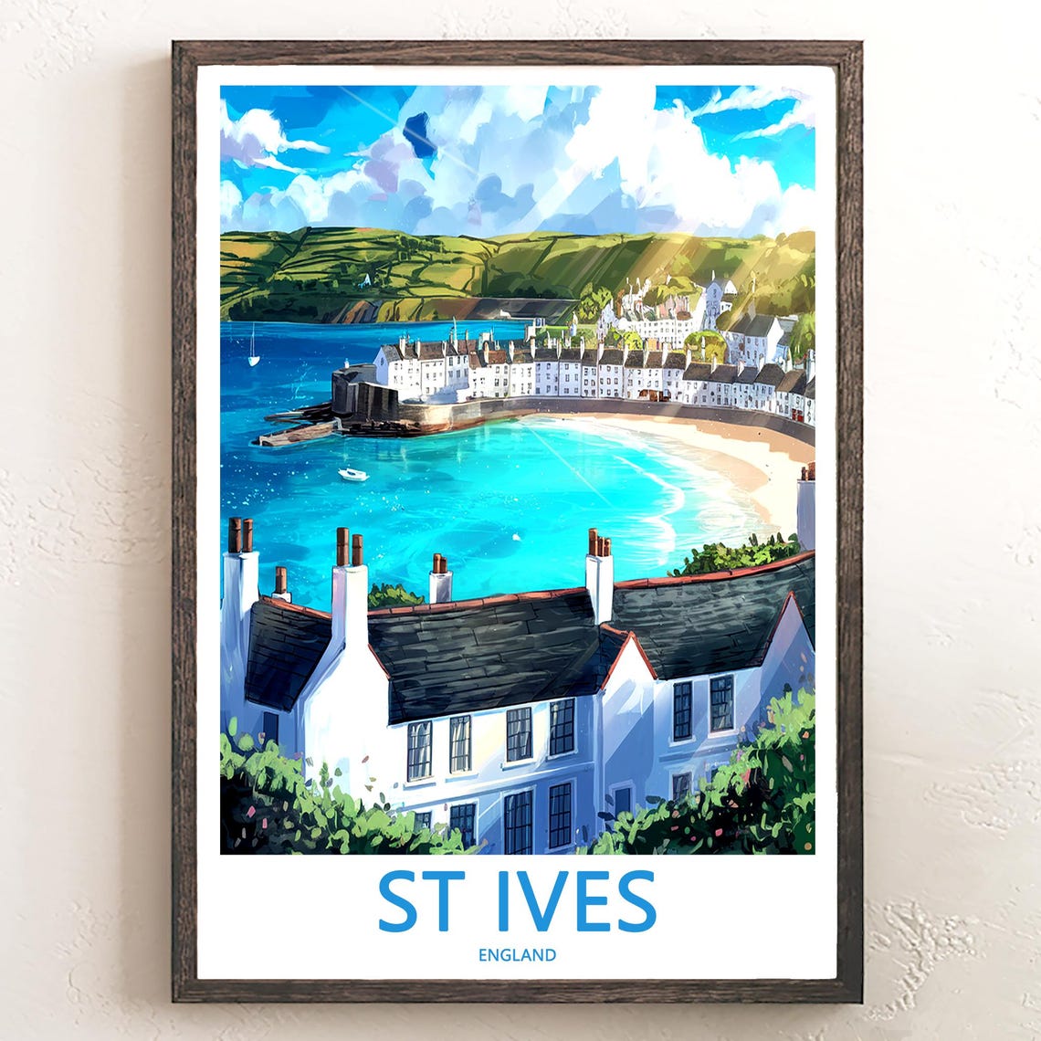 St Ives England White Cottages Overlooking Sweeping Bay Poster