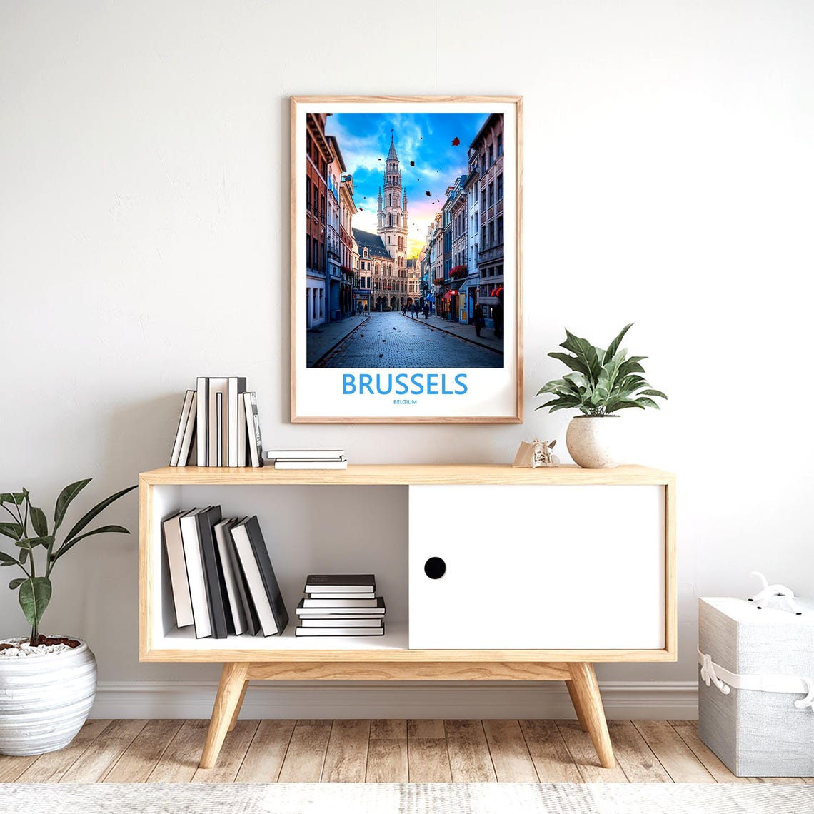 Brussels Grand Place Town Hall Tower Sunset Street View Travel Poster - Image 2