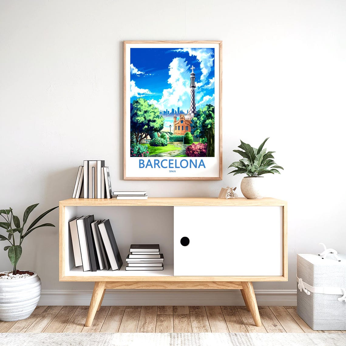 Barcelona Park Güell Tower Anime Garden Path Bright Travel Poster - Image 2