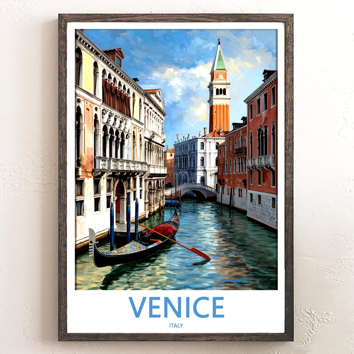 Venice Italy Painterly Canal Gondola With St Mark's Tower Poster