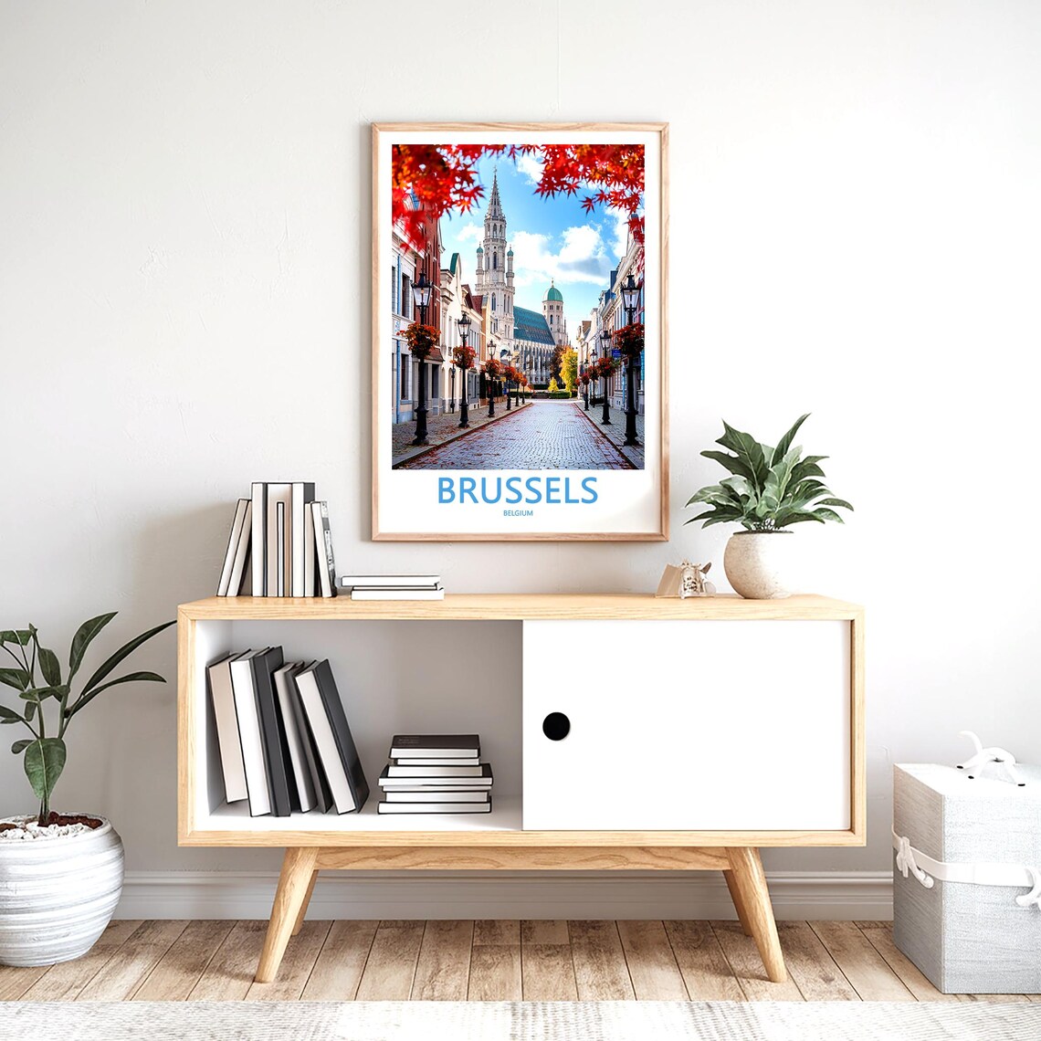 Brussels Belgium Church Spire Autumn Street Scene Travel Poster - Image 2