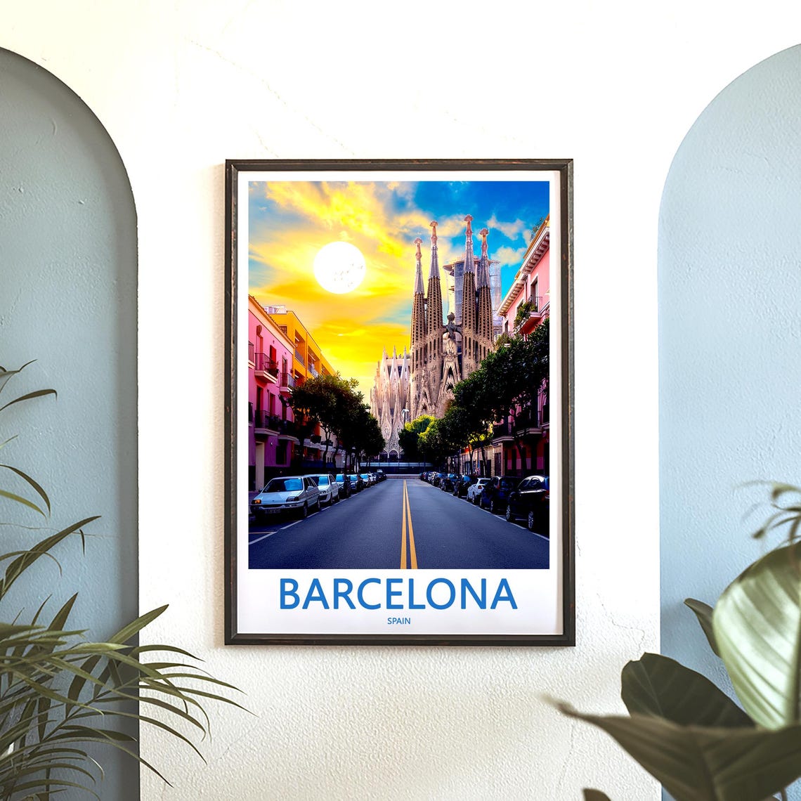 Barcelona Sagrada Familia Street Photo Dramatic Sunset Travel Poster - Image 3