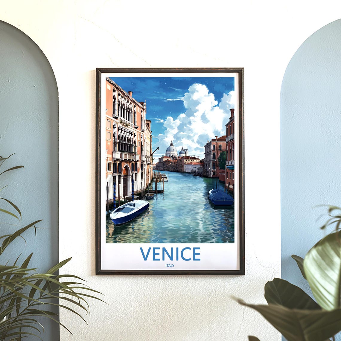 Venice Italy Grand Canal With Domes And Motorboats Art Poster - Image 3