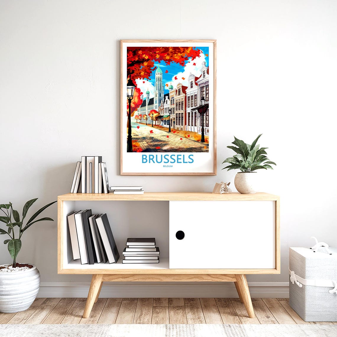 Brussels Belgium Maple Tree Autumn Street Illustration Art Poster - Image 2