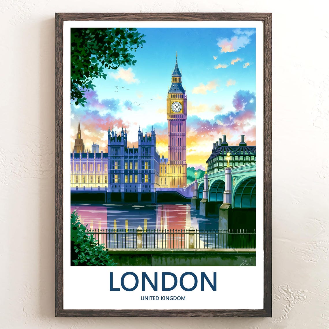 Big Ben at Sunset with Soft Pink Thames River Reflections Poster