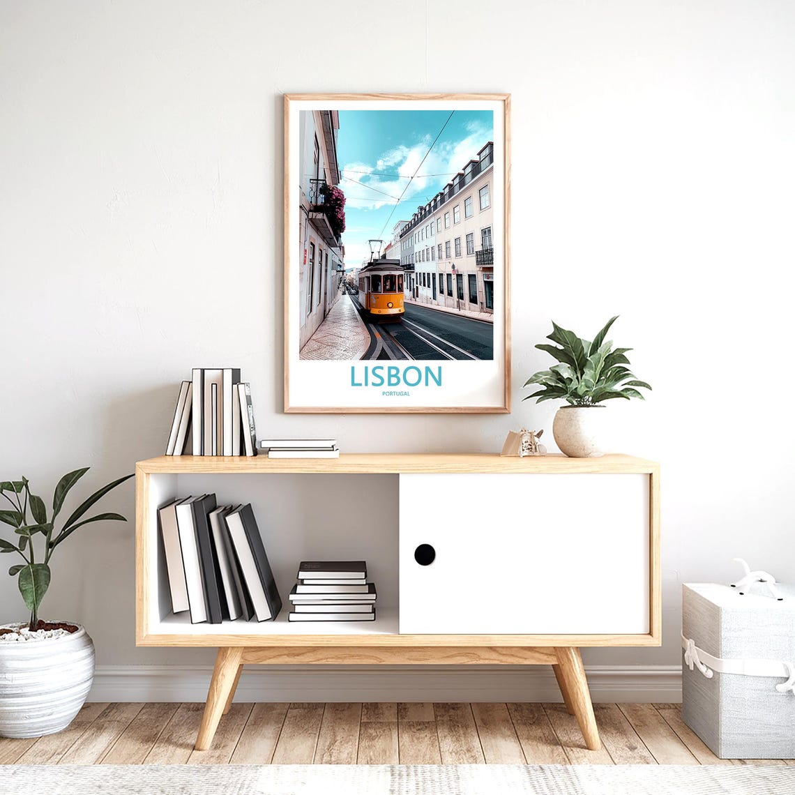 Lisbon Yellow Tram on a Narrow Street With Flower Balcony Poster - Image 2