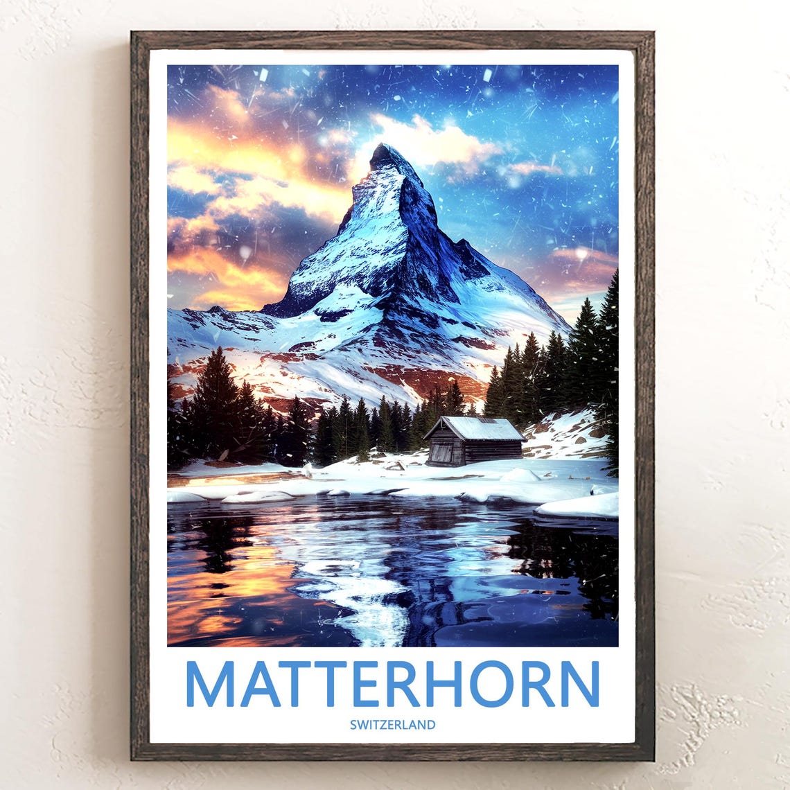 Matterhorn Winter Lake Reflection Alpine Sunset Decor Poster