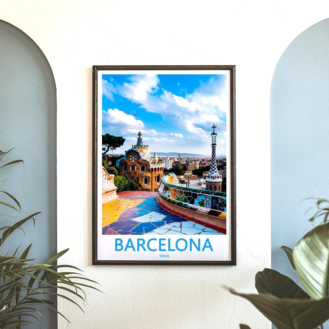 Barcelona Park Güell Sunny Terrace Photo Blue Sky Travel Poster - Image 3
