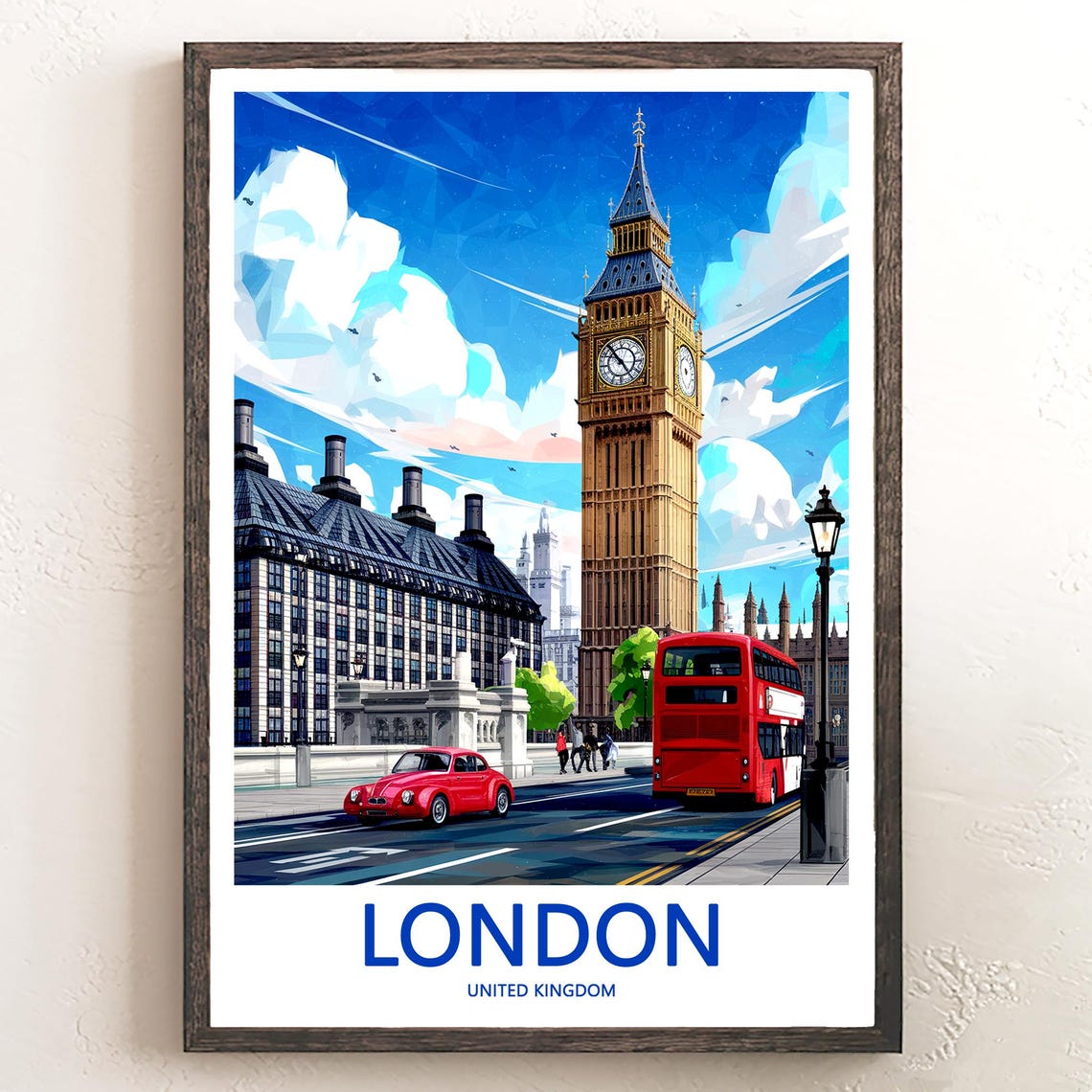 London Big Ben Red Double Decker Bus Busy Street Scene Poster