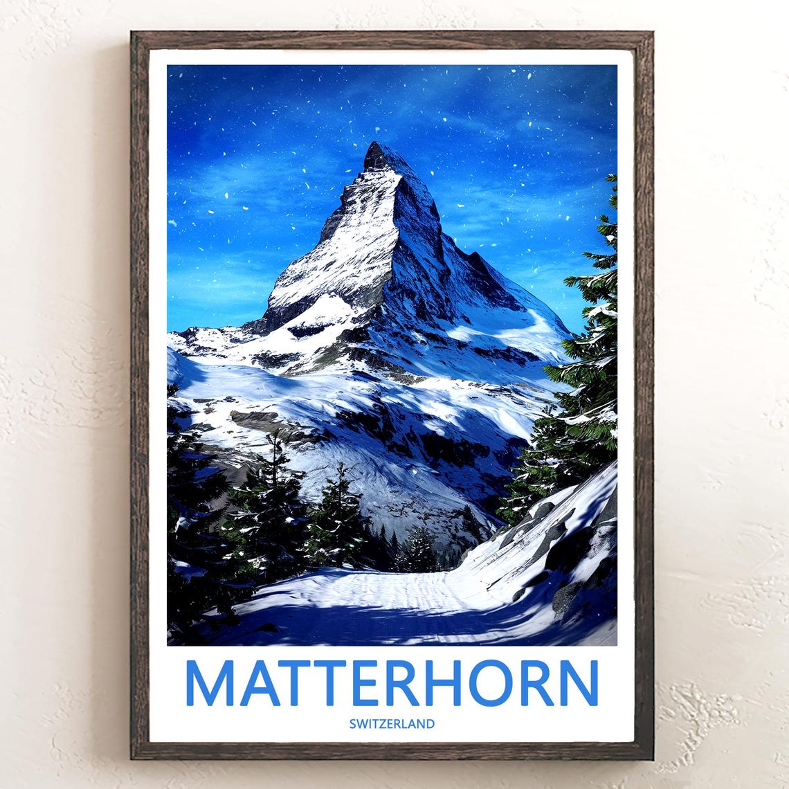 Matterhorn Under Starry Night Snowy Switzerland Decor Poster