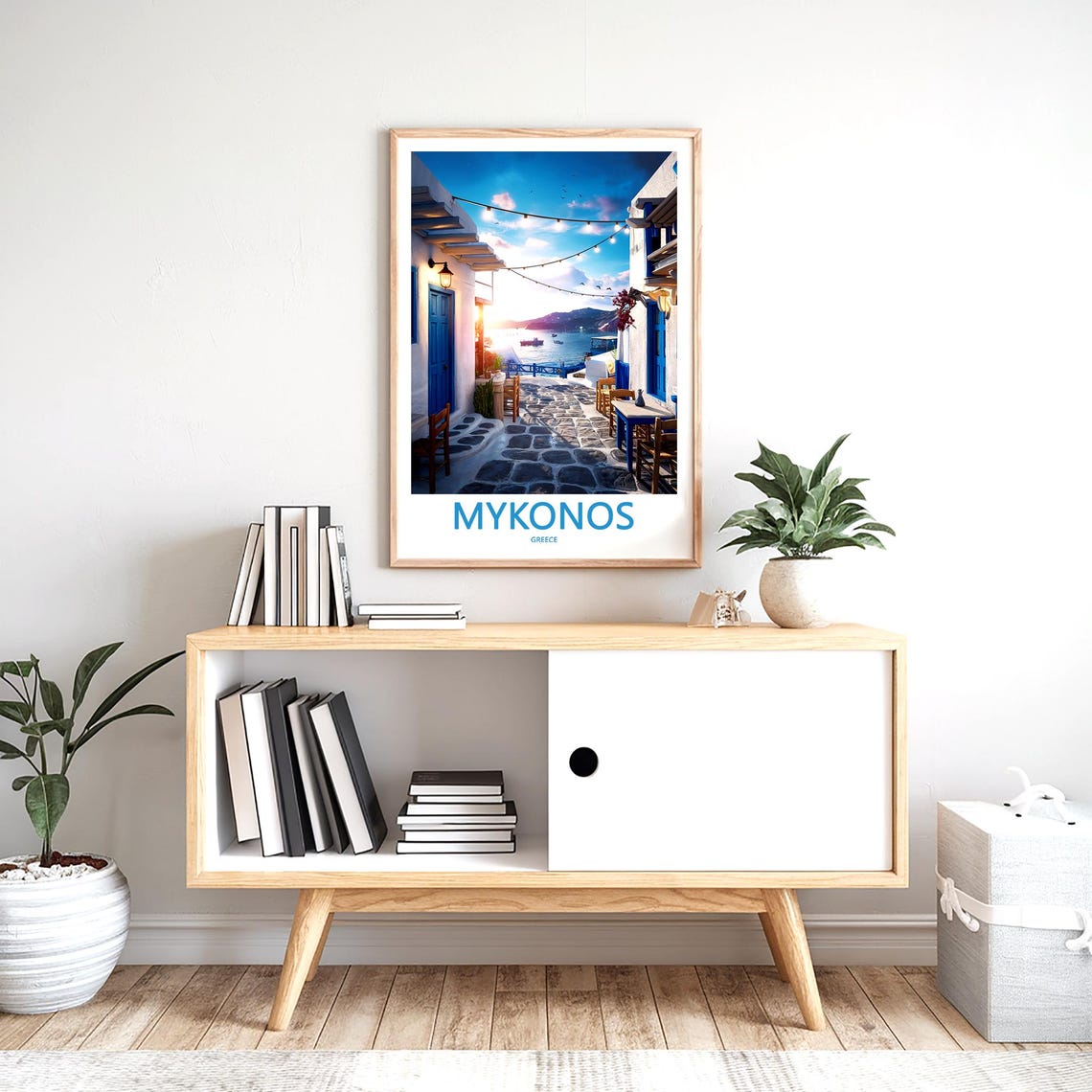 Mykonos Alleyway Blue Doors Sunlit Greece Travel Decor Poster - Image 2