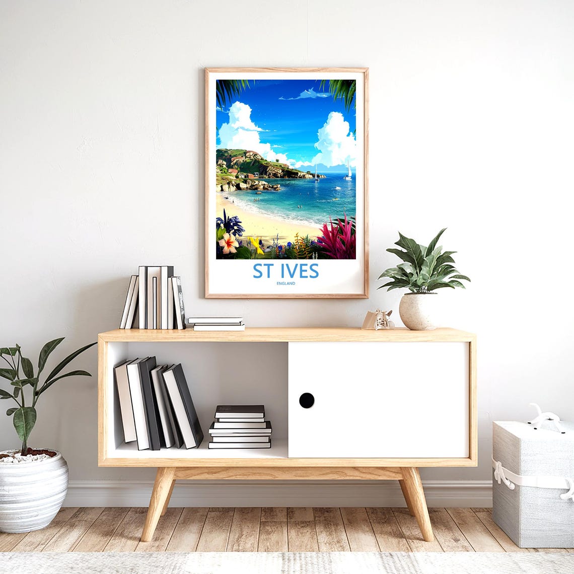 St Ives England Secluded Sandy Cove Rocky Headland Day Poster - Image 2