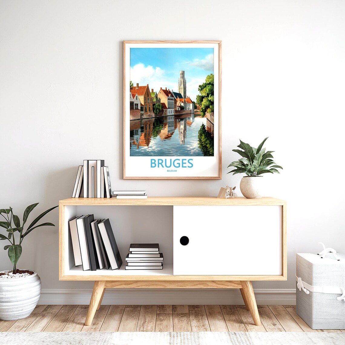 Bruges Belgium Canal Reflections Gabled Houses Church Tower Poster - Image 2