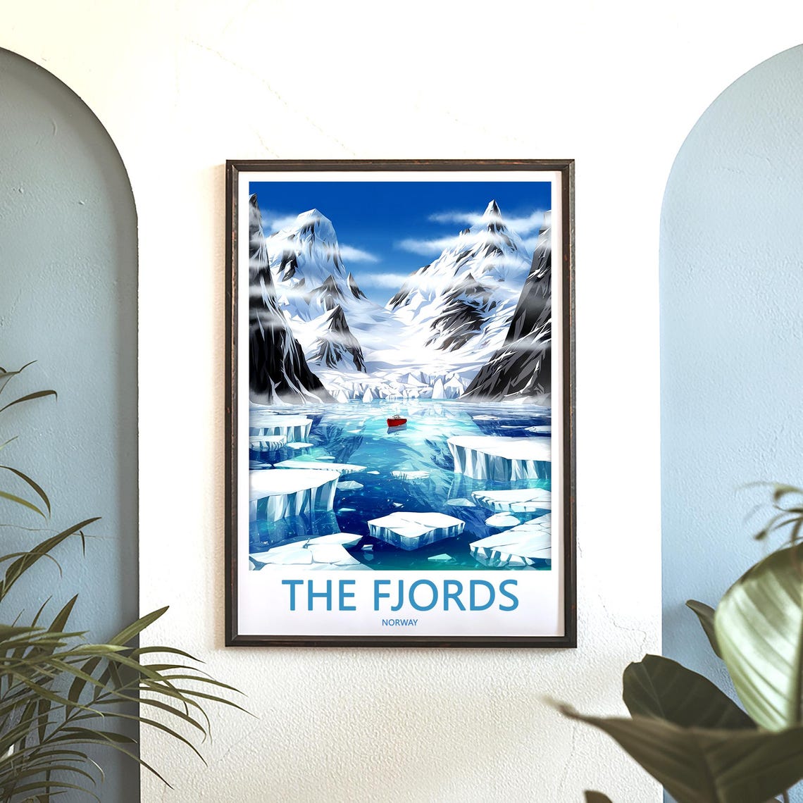 The Fjords Norway Glacier Illustration Ice Floes Red Boat Poster - Image 3