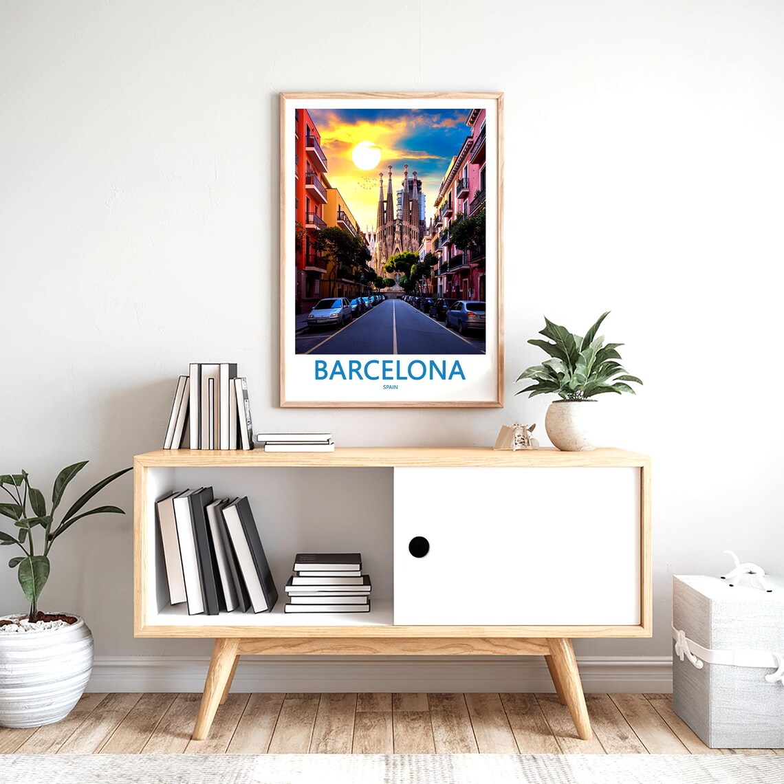 Barcelona Sagrada Familia Street Sunset Photo White Sun Travel Poster - Image 2